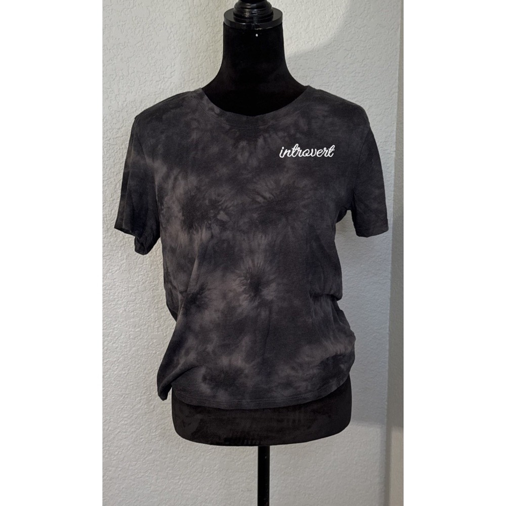 Fifth Sun Women's Small Black Gray Tie Dye Introvert Graphic T Shirt